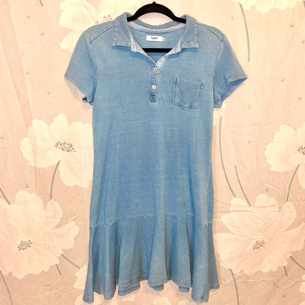 Kensie Jeans Dropwaist Polo Dress Light Blue Medium